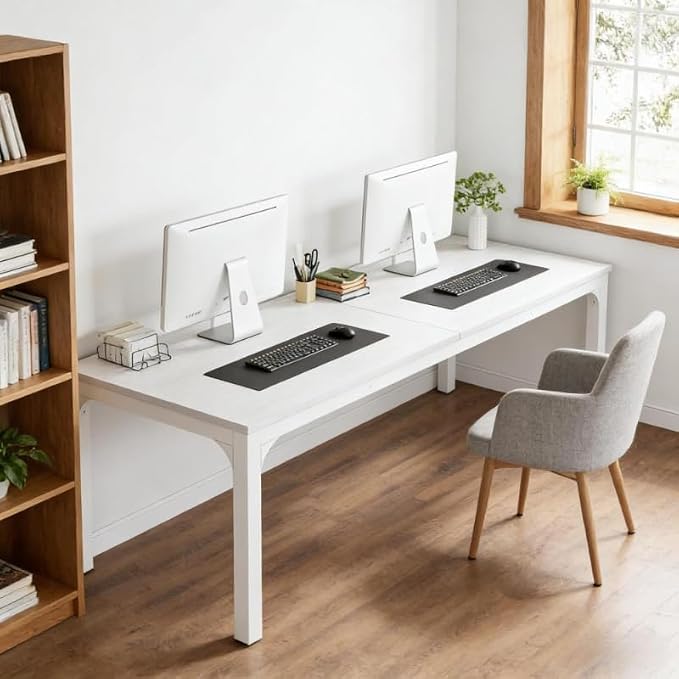 Practical Computer Desk,Rectangle Conference Table,Executive Desk(Only Table) (White + Iron + MDF)