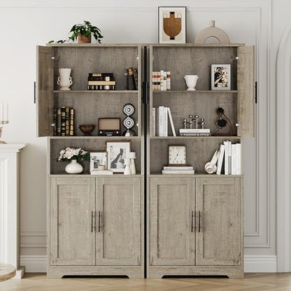 GarveeHome Tall Storage Cabinet, 70 in Kitchen Pantry Cabinet with Doors and Adjustable Shelves, Rustic Wooden Cupboard for Dining Room, Living Room,Gray