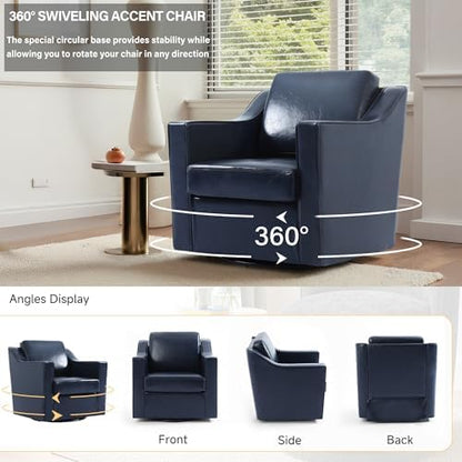 Faux Leather Swivel Accent Chairs Set of 4, Modern Armchair, Navy