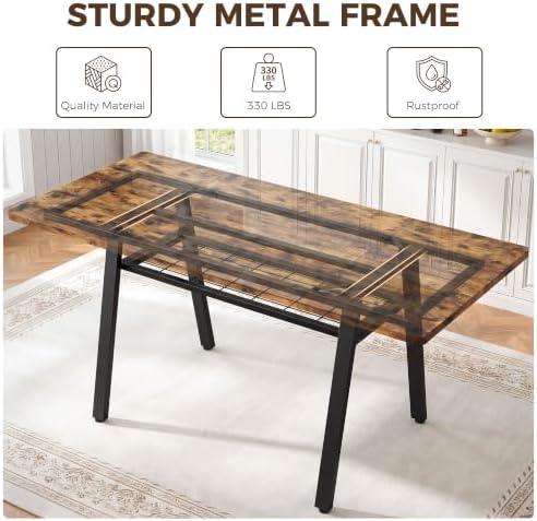 IRONCK 63 Inch Dining Table for 6-8, Kitchen Table with Storage Rack