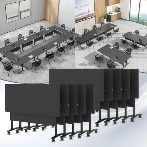 Conference Table, Folding Conference Room Tables with Wheels, Modular Flip Top Nesting Training Table, Modern Rolling Meeting Stackable Tables for Mobile Office Boardroom Classroom, Gray 10Pack