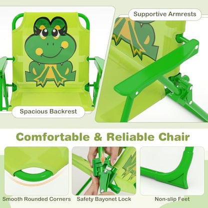Costzon Kids Picnic Table, Kids Outdoor Table with 2 Folding Chairs, Height Adjustable Umbrella, Portable Children Outdoor Furniture for Patio, Garden, Backyard (Light Green)