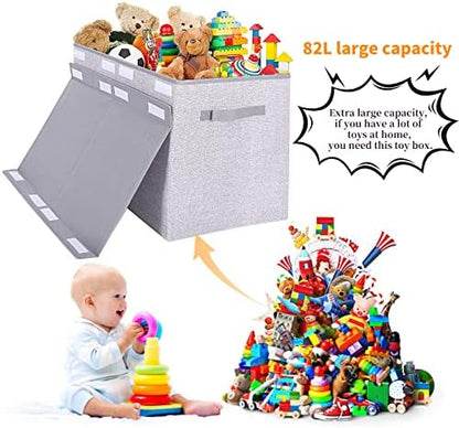 Pantryily Large Foldable Toy Storage Box with Lid,Plush Toy Organizer Chest