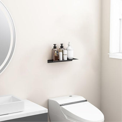 Danpoo 12 inch Metal Wall Shelf, Black Floating Shelf, Small Bathroom Shelf, Display Shelves for Wall Storage