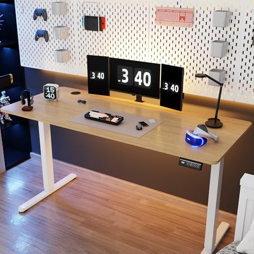 Shintenchi Standing Desk, 55x24 Inch Height Adjustable Electric Sit Stand up Desk, Ergonomic Rising Computer Table, Modern Lift Gaming Desk Workstation for Home Office, White