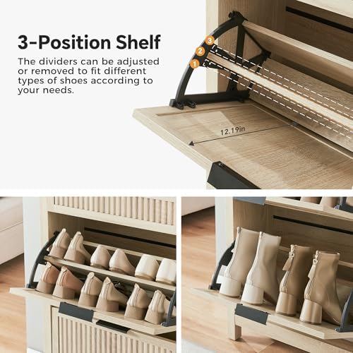 2-Flip Drawer Shoe Cabinet Narrow Entryway Rack, Oak