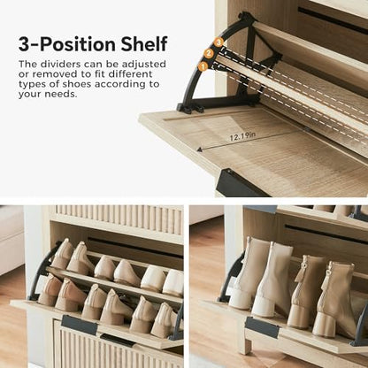 2-Flip Drawer Shoe Cabinet Narrow Entryway Rack, Oak