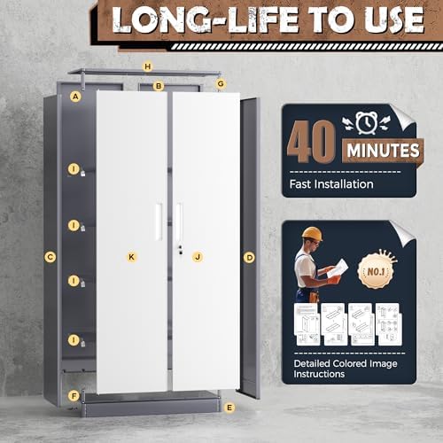 INTERGREAT Metal Storage Cabinet, 72” H Storage Cabinet with 2 Doors and 4 Adjustable Shelves for Office, Home, Garage, Pantry (Gray White)
