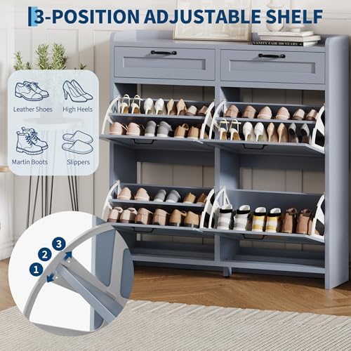 Garvee Shoe Cabinet with 4 Flip Drawers & 2 Top Drawers, Wooden
