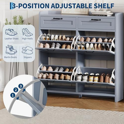 Garvee Shoe Cabinet with 4 Flip Drawers & 2 Top Drawers, Wooden