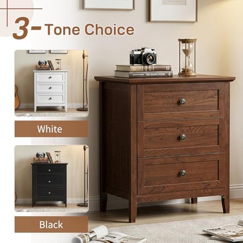 Karl home Brown Farmhouse Nightstand, Wide End Table with Charging Station
