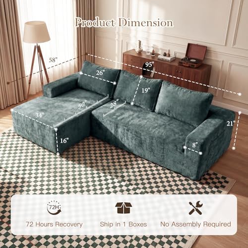 Vesgantti 95" Boneless Couch, L-Shape Sectional with Left Chaise, Green