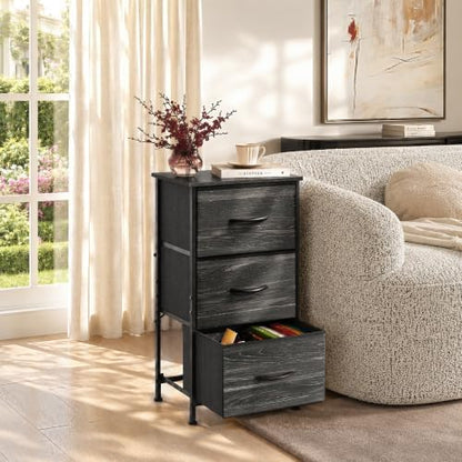 WLIVE Small Dresser Nightstand for Bedroom, 3 Drawers, Black Wood Grain