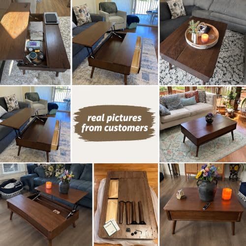 Solid Oak Lift Top Coffee Table with Drawers, Natural, 39,37"