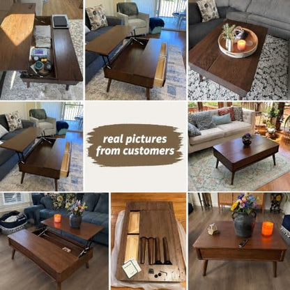 Solid Oak Lift Top Coffee Table with Drawers, Natural, 39,37"