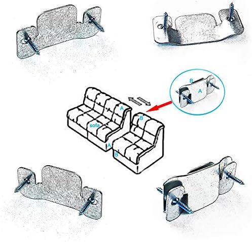 Cerpourt Metal Sectional Couch Connectors Furniture Interlocking,Sectional Sofa Fastener Software Bracket with Screws for Loveseat, Recliner, Chair or Chaise Lounge (4 Pcs)