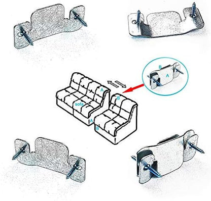 Cerpourt Metal Sectional Couch Connectors Furniture Interlocking,Sectional Sofa Fastener Software Bracket with Screws for Loveseat, Recliner, Chair or Chaise Lounge (4 Pcs)