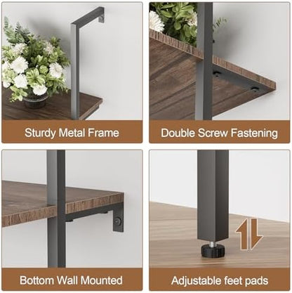 aboxoo Ladder Shelf Open Bookshelf 5-tier Wood Wall-mounted Bookcase Storage Rack Open Back Industrial Modern Plant Flower Stand Utility Organizer Bookcase Metal Frame Furniture Office Kitchen Bedroom