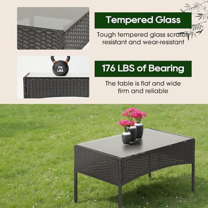 FDW 4-Piece Patio Furniture Set | Blue | Outdoor Wicker Furniture