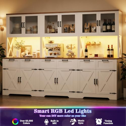 Unikito 71" Kitchen Pantry Cabinet with Outlets, Microwave Stand, White