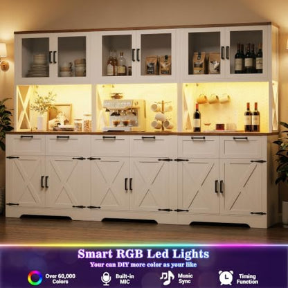 Unikito 71" Kitchen Pantry Cabinet with Outlets, Microwave Stand, White