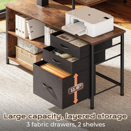 PRAISUN 63'' L Standing Desk with Outlets, Cabinet with Shelves, Drawers