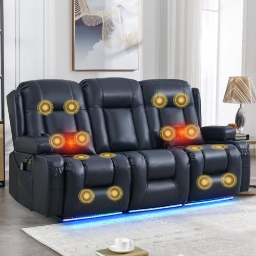 IPKIG Power Loveseat Recliner Sofa with Flip Back Console, 76.8" - 3 Seat