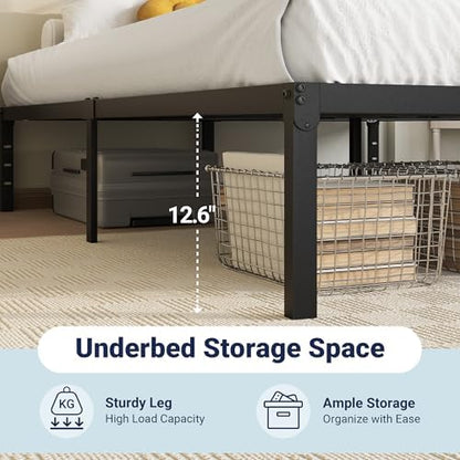 Allewie Twin XL Bed Frame, 14 inch Metal Beds with Storage Space, Black