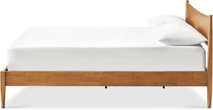 mopio Retrovie Mid-Century Modern King Bed Frame – Solid Wood Legs, LVL Slat System, No Box Spring Needed, Supports 661 lbs, Easy Assembly (Walnut, No Drawers)