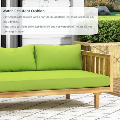 Merax Outdoor Acacia Wood Daybed, 3 Seater Day Bed Couch Sofa with Water Resistant Cushions for Patio Backyard, Garden Furniture, Green