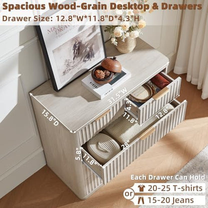 LEYAOYAO Fluted 5 Drawers Dresser for Bedroom Set of 2, 34" Tall Modern Chest of Drawers with Metal Handle, Curved Profile Design,Wood Drawer Organizer for Bedroom, Living Room, Hallway,Lightgrey