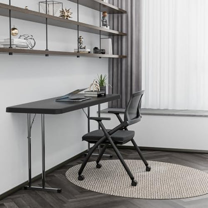 VINGLI 5 FT Narrow Folding Table,Premium Quality HDPE Material and Sturdy Metal Frame, Perfect for Buffet, Seminar, Party, Training, Home Work, Black