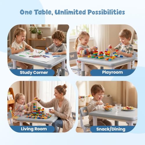 FUNLIO Kids Activity Table, Height Adjustable with Storage, Grey