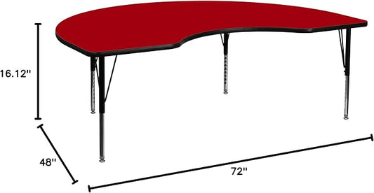 Flash Furniture Wren 48''W x 72''L Kidney Red Thermal Laminate Activity Table - Height Adjustable Short Legs