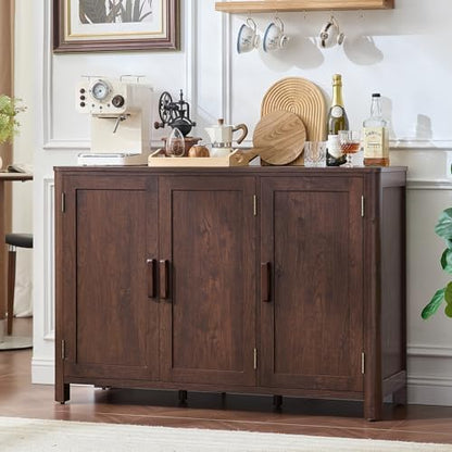Joaxswe Walnut Sideboard Buffet Cabinet, 46" Arc-Shaped Storage Credenza