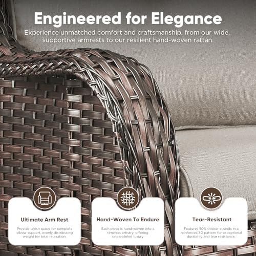 Belord 8 Piece Wicker Patio Furniture Set, Outdoor Swivel Rocker Chairs Set of 4 with Ottomans and Rattan Couch, All Weather Patio Conversation Furniture Set, for Pool,Yard Brown Wicker/Beige