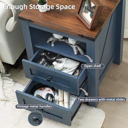 Joaxswe Nightstand with Charging Station and 2 Drawers, Farmhouse