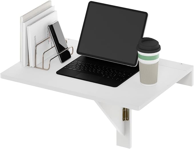 Furinno Hermite White Folding Table, Wall Mount Floating Table, 23.6 x 30.4 x 17.3, Easy Assembly, for Living Room, Office, Bedroom, Apartment, Plain White
