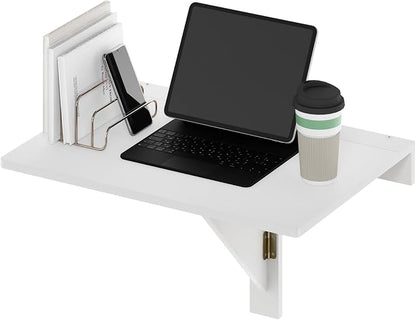 Furinno Hermite White Folding Table, Wall Mount Floating Table, 23.6 x 30.4 x 17.3, Easy Assembly, for Living Room, Office, Bedroom, Apartment, Plain White