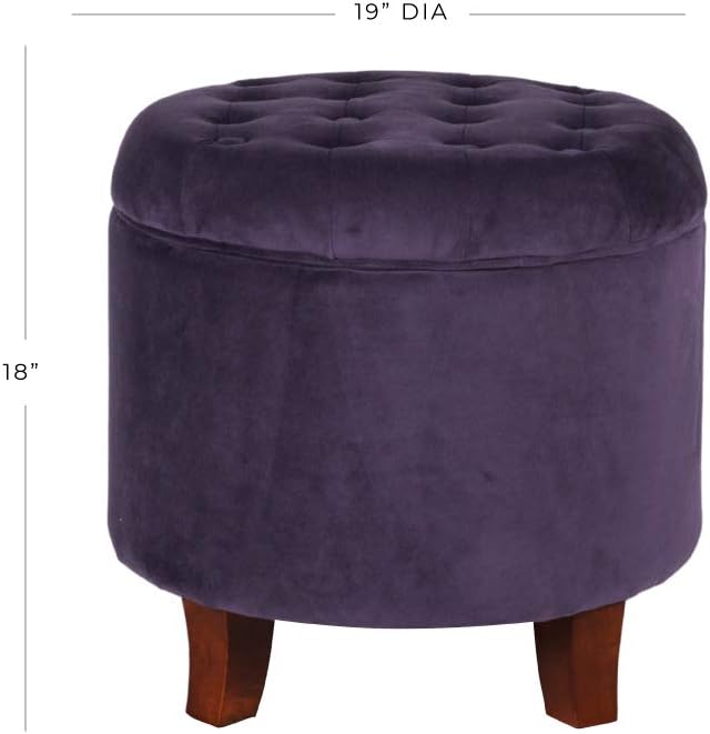 HomePop 19" Velvet Button Tufted Round Storage Ottoman - Deep Purple