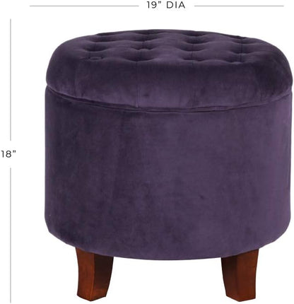 HomePop 19" Velvet Button Tufted Round Storage Ottoman - Deep Purple