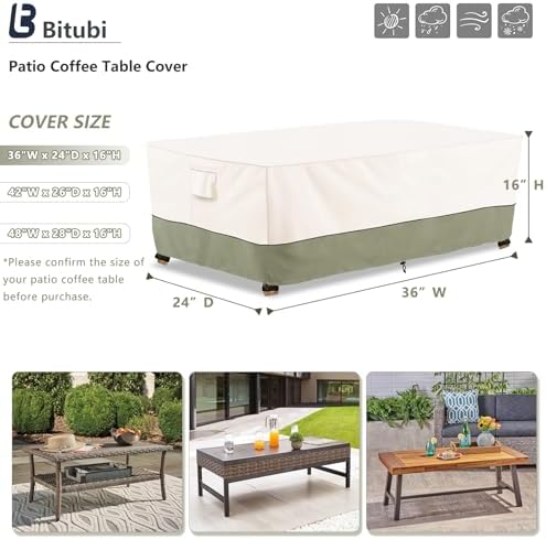 Bitubi Waterproof Patio Coffee Table Cover, Rectangular Outdoor Small Side Table Cover - Fits up to 36L x 24W x 16H inches, Beige