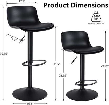 Kidol & Shellder Bar Stools Set of 4 Adjustable Swivel Counter Height Stools, Modern PU Leather Upholstered with Back Solid Color Barstools for Kitchen Island Black