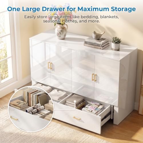 Mjkone Murphy Cabinet Bed No Mattress, Queen Size White