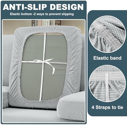 Seat Cushion Cover and Back Covers for Corner Sofa Stretch Jacquard, Non Slip L Shaped Sofa Slipcover with Storage Ottoman, Sectional Couch Cover for Chaise Lounge (Pale grey,Ottoman 15 x 15 x 16”)