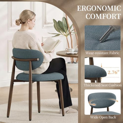 MALOL Upholstered Dining Chairs Set of 2 with Curved Back, Blue