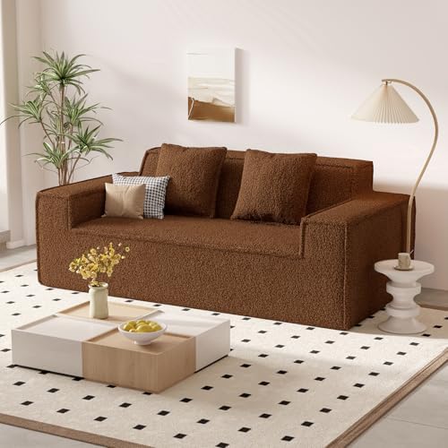 75'' Cloud Loveseat Sofa, No Assembly Required Comfy Deep Seat Couches 1 pcs for Living Room, Bedroom, Apartment(Teddy Fabric-Brown)
