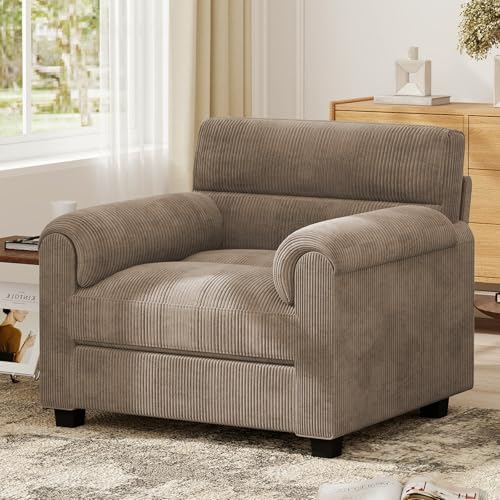 Bonzy Home Modern Accent Chair, Living Room Reading Chair, Corduroy, Brown