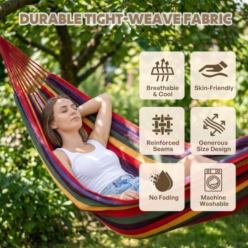 ANYOO Cotton Camping Hammock Portable with Tree Straps Holds 660lbs