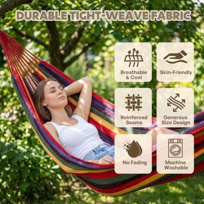 ANYOO Cotton Camping Hammock Portable with Tree Straps Holds 660lbs